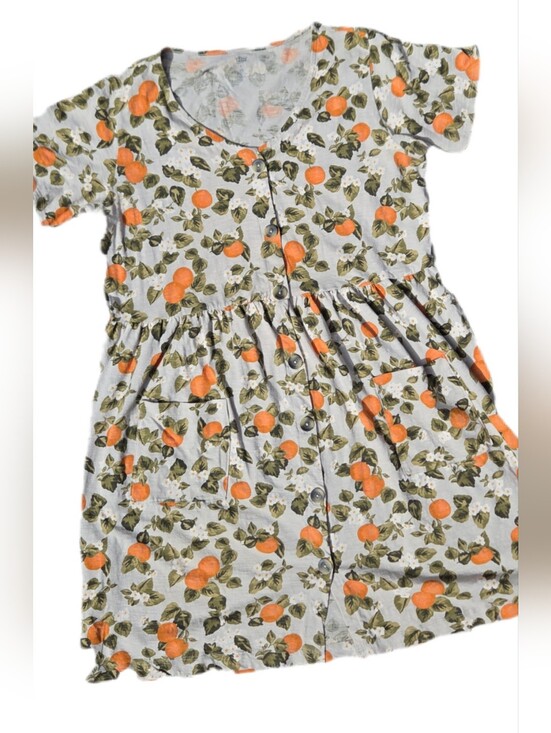 dip Dresses & Skirts - Dip Cotton Button-Front Orange Print Babydoll Mumu Dress